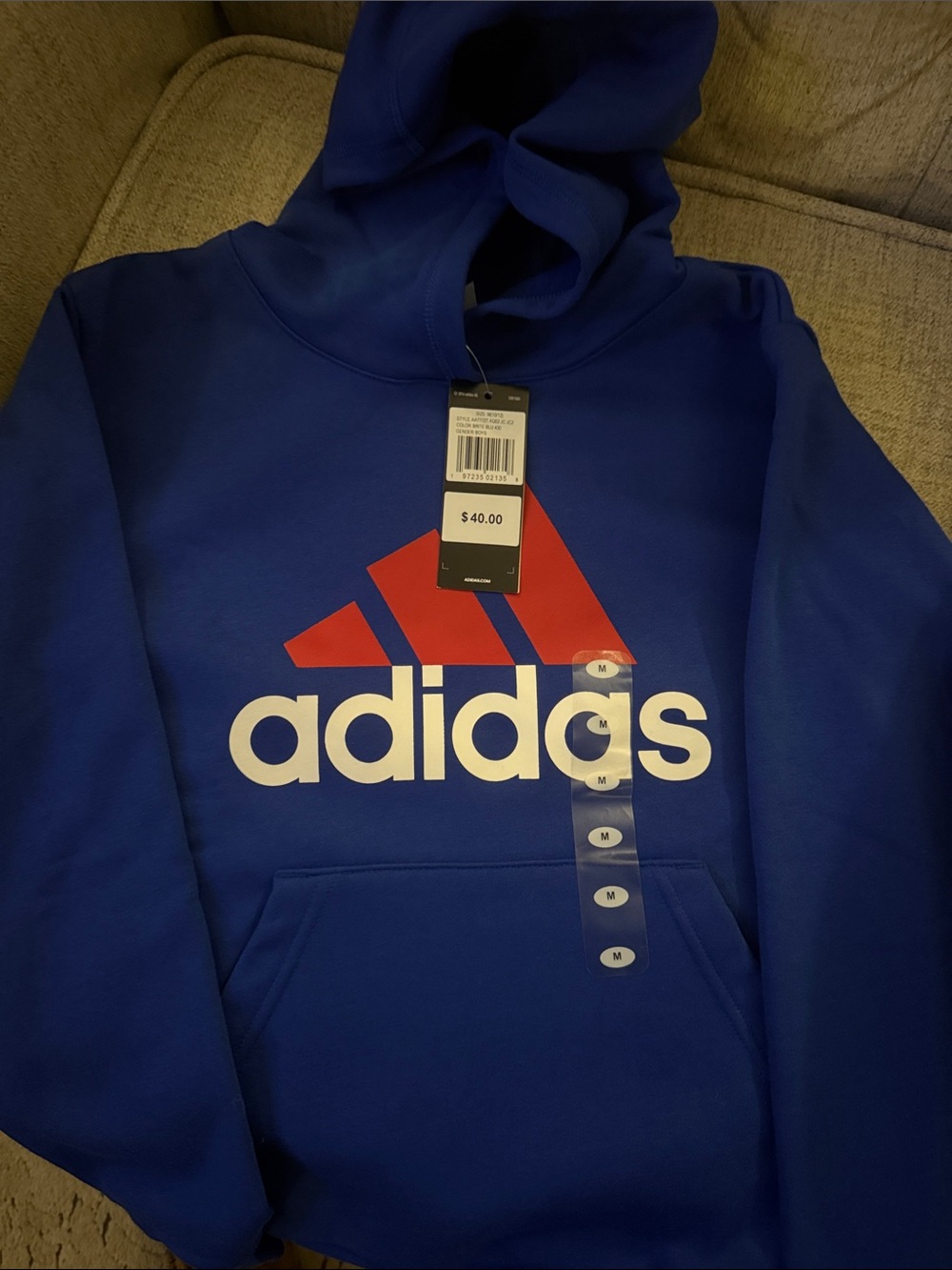 adidas Men’s Royal Blue Crewneck Hoodie with Red Logo
